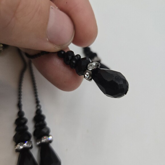 Vintage Extra Long 10" Crystal Black Glass Bead Dangle Pierced Earrings Unique - Picture 4 of 5
